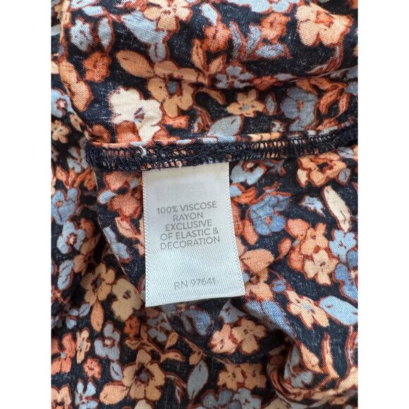 J Jill Floral Blouse Tiered Tunic Boho Cottage Smocked Long Sleeve Womens Large - Picture 7 of 8